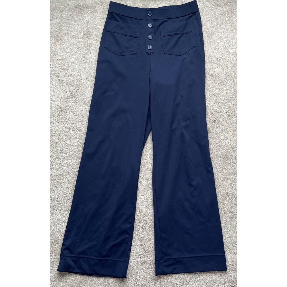 Halara Wide Leg Pants Women Medium Navy Patch Pocket Button Fly Stretch Comfort